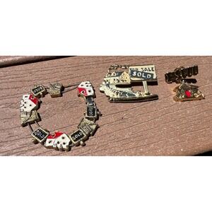 Home House Gold Tone Vintage Jewelry Lot of 2 Lapel Pins Bracelet Realtor Realty